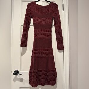 BCBGMaxAzria Red Ribbed Long Sleeve Sweater Dress